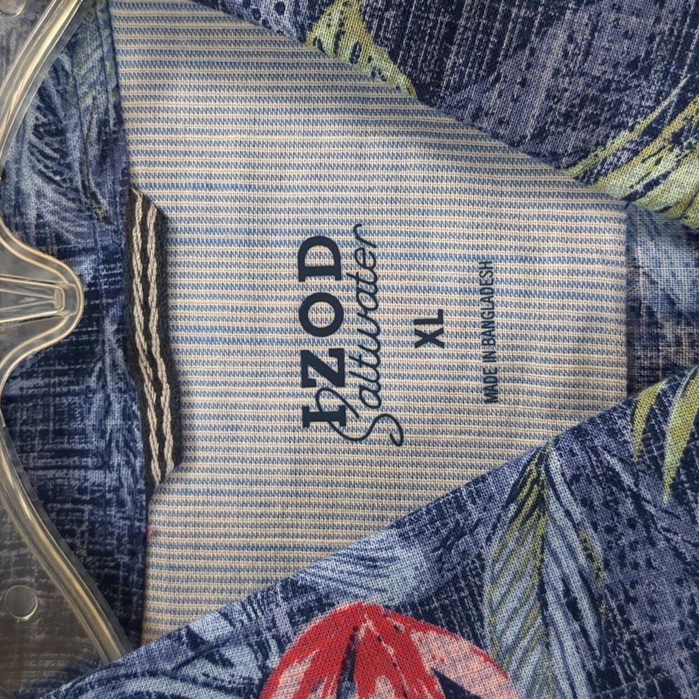 NWT IZOD SALTWATER Men's XL Blue Tropical Short Sleeve Shirt - Picture 7 of 11